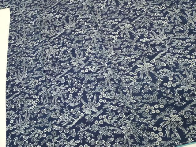 平和屋着物●無形文化財 森卯一 本藍 型絵染 小紋 草花松文 正絹 逸品 未使用 DABJ5630qp