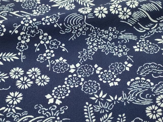平和屋着物●無形文化財 森卯一 本藍 型絵染 小紋 草花松文 正絹 逸品 未使用 DABJ5630qp