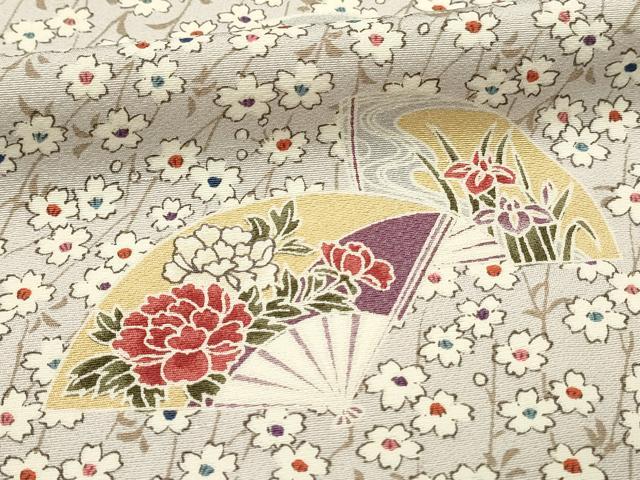 平和屋着物■上質な小紋 扇面牡丹文 正絹 逸品 DABJ5631qp