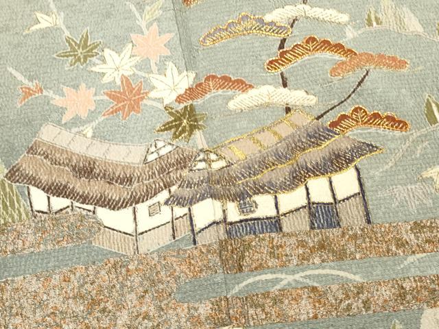 平和屋着物■訪問着 駒刺繍 エ霞花文 松竹梅 暈し染め 金彩 正絹 逸品 DABJ5633qp