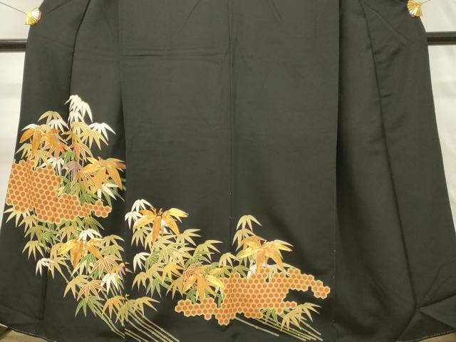 平和屋着物■豪華黒留袖 駒刺繍 亀甲笹竹文 金彩 正絹 逸品 DABJ5652qp