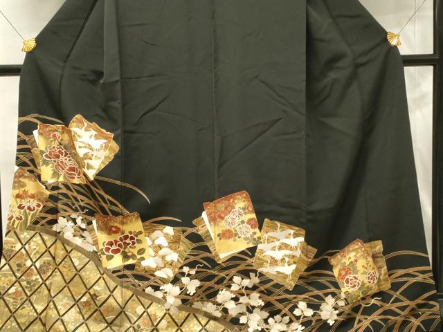 平和屋着物■豪華黒留袖 駒刺繍 色紙重ね飛鶴花文 牡丹 金彩 正絹 逸品 DABJ5653qp