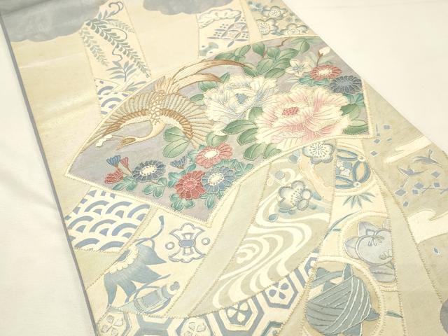 平和屋着物◎中国三大刺繍 相良刺繍 太鼓柄袋帯 熨斗 地紙鳳凰花文 正絹 逸品 DABJ5716qp