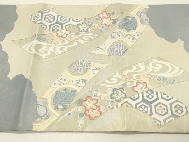 平和屋着物◎中国三大刺繍 相良刺繍 太鼓柄袋帯 熨斗 地紙鳳凰花文 正絹 逸品 DABJ5716qp