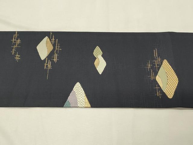 平和屋着物◎九寸名古屋帯 幾何学文様 金糸 正絹 逸品 DABJ5723qp