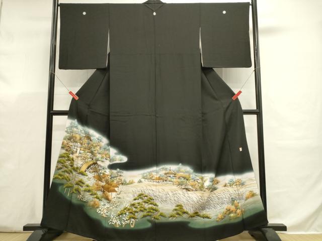 平和屋着物■豪華黒留袖 作家物 渡橋風景花松文 暈し染め 金彩 正絹 逸品 DABJ5798qp