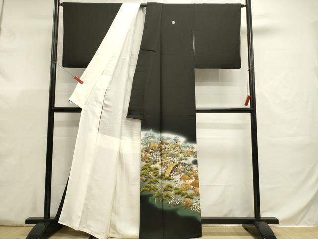 平和屋着物■豪華黒留袖 作家物 渡橋風景花松文 暈し染め 金彩 正絹 逸品 DABJ5798qp