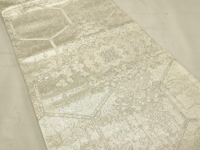 平和屋着物◎六通柄袋帯 唐織 正倉院亀甲花文 銀糸 正絹 逸品 DABJ5898qp