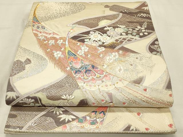 平和屋着物◎両面 六通柄袋帯 唐織 絵巻吉祥孔雀花文 金銀糸 本うる志箔 正絹 逸品 DABJ5916qp