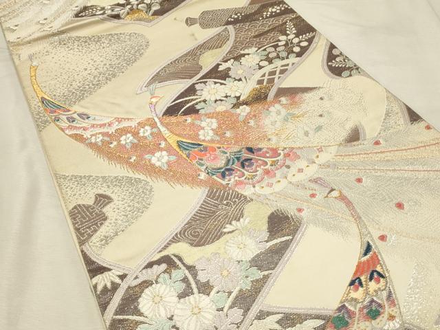 平和屋着物◎両面 六通柄袋帯 唐織 絵巻吉祥孔雀花文 金銀糸 本うる志箔 正絹 逸品 DABJ5916qp