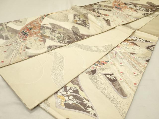 平和屋着物◎両面 六通柄袋帯 唐織 絵巻吉祥孔雀花文 金銀糸 本うる志箔 正絹 逸品 DABJ5916qp