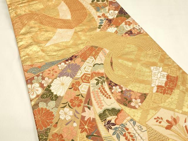 平和屋着物◎佐賀錦 六通柄袋帯 唐織 束ね熨斗吉祥花文 金糸 正絹 逸品 DABJ5932qp