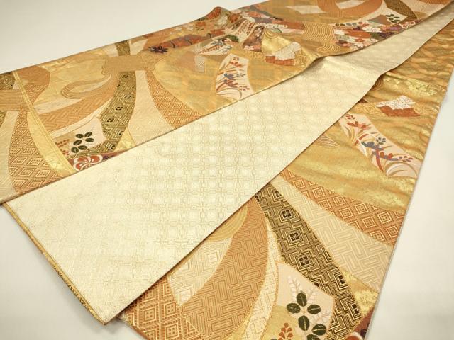 平和屋着物◎佐賀錦 六通柄袋帯 唐織 束ね熨斗吉祥花文 金糸 正絹 逸品 DABJ5932qp