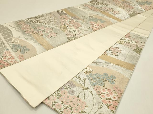 平和屋着物◎西陣 服部織物謹製 六通柄袋帯 唐織 重ね山草花文 金銀糸 正絹 逸品 DABJ5949qp