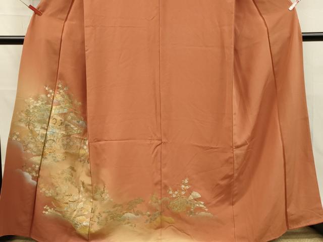 平和屋着物■訪問着 御所車風景花文 暈し染め 金銀彩 正絹 逸品 DABJ5991qp