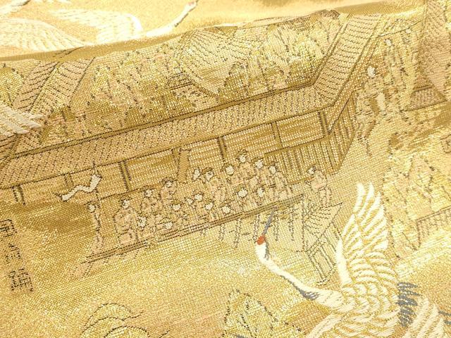 平和屋着物▼両面 全通全景柄袋帯 百鶴京洛絵巻 彩金 正絹 逸品 DABJ6006sf