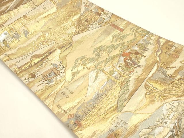 平和屋着物▼両面 全通全景柄袋帯 百鶴京洛絵巻 彩金 正絹 逸品 DABJ6006sf