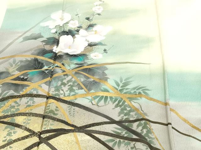 平和屋着物▽訪問着 単衣 草花文 暈し染め 金彩 正絹 逸品 DABJ6014sf