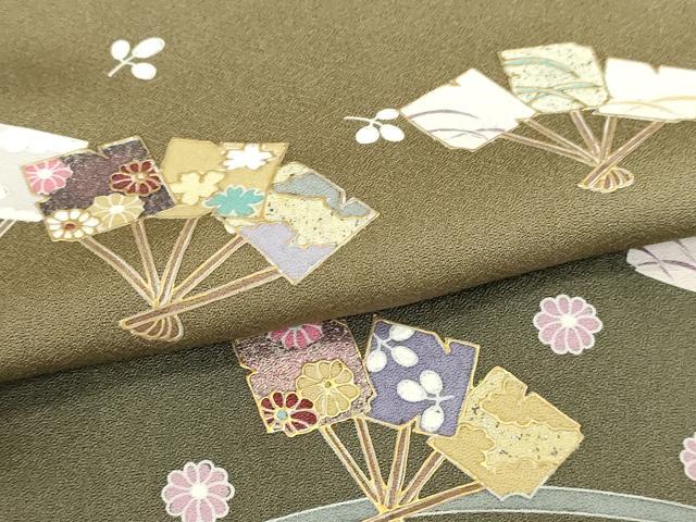 平和屋着物▽訪問着 単衣 万葉讃歌 舞扇文 暈し染め 金彩 正絹 逸品 DABJ6023sf