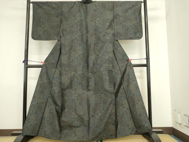 平和屋着物▽本場大島紬 単衣 亀甲花文 正絹 逸品 未使用 DABJ6024sf