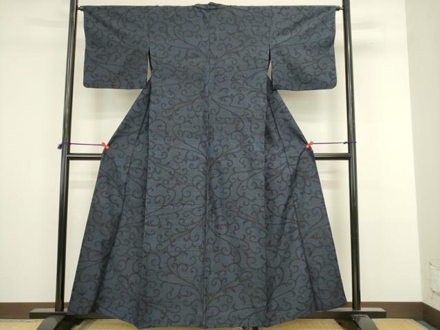 平和屋着物▽結城紬 単衣 80亀甲 唐草文 正絹 逸品 DABJ6040sf