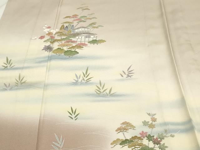 平和屋着物▽訪問着 単衣 友禅 作家物 風景文 暈し染め 正絹 逸品 DABJ6045sf