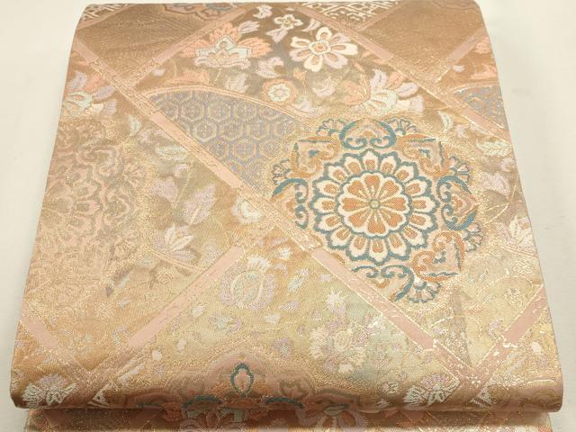 平和屋本店▼六通柄袋帯 正倉院花文 本金二重箔 正絹 逸品 DABJ6055sf