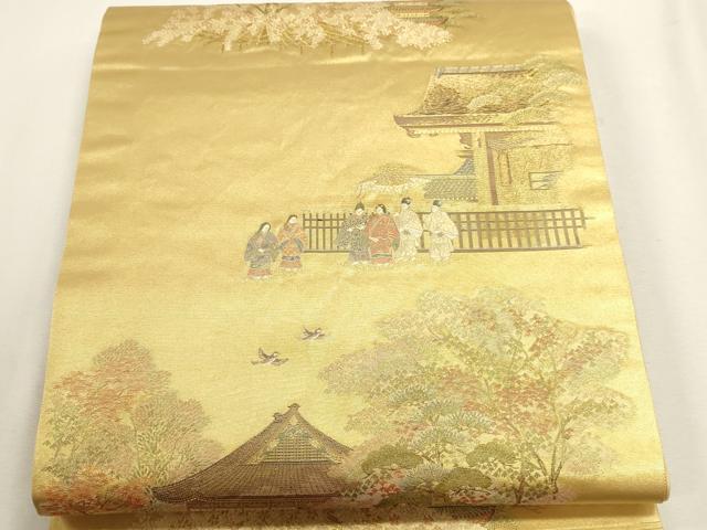 平和屋本店●六通柄袋帯 二条庭園四季絵文 本金箔 金泥箔 正絹 逸品 DABJ6063sf