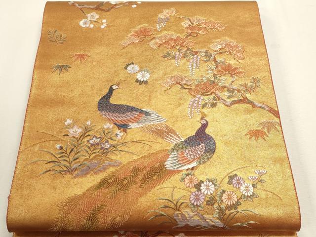 平和屋本店●太鼓柄袋帯 孔雀絵文 本金箔 金泥箔 正絹 逸品 DABJ6064sf