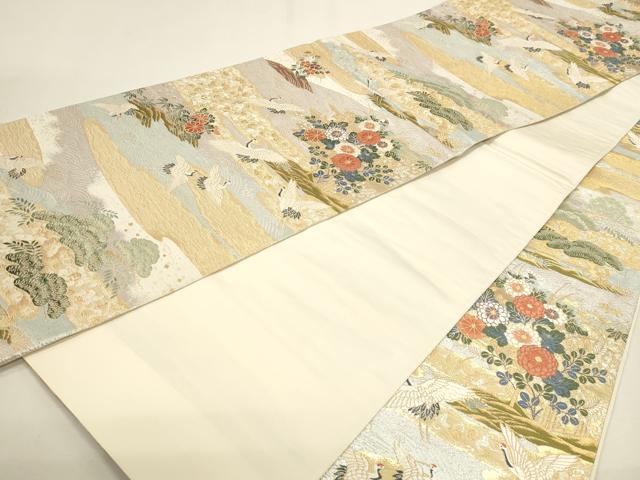 平和屋本店▼全通柄袋帯 唐織 百鶴重文織 本金箔二重 正絹 逸品 DABJ6073sf
