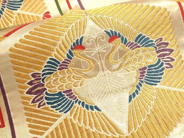 平和屋本店▼六通柄袋帯 九百錦織 蜀江双鶴文 純金箔24K貮重箔 正絹 逸品 DABJ6081sf