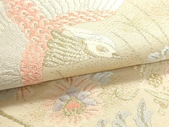 平和屋本店▼六通柄袋帯 唐織 嵯峨錦 孔雀花文 純金箔弐拾四金 正絹 逸品 DABJ6090sf