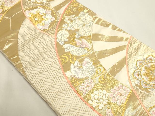 平和屋本店▼六通柄袋帯 唐織 源氏車花鳥文 純金箔 24K 正絹 逸品 DABJ6095sf