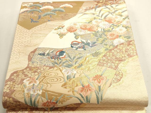 平和屋本店▼六通柄袋帯 唐織 扇面鴛鴦文 本金二重箔 正絹 逸品 DABJ6096sf