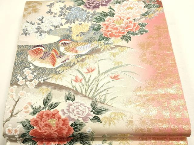 平和屋本店▼六通柄袋帯 唐織 花鳥の楽園文 本金箔 正絹 逸品 DABJ6100sf