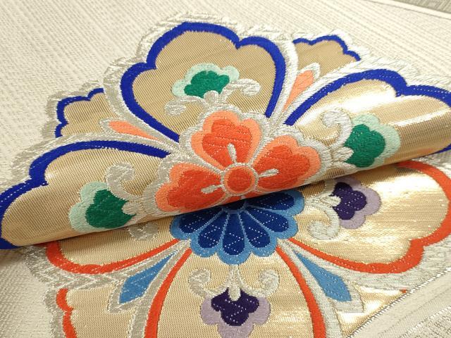 平和屋本店▼六通柄袋帯 唐織 九百錦 舞花文 二丁箔 ホワイトゴールド箔 本金箔 正絹 逸品 DABJ6103sf