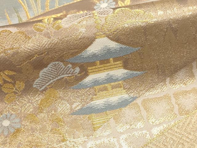 平和屋本店▼六通柄袋帯 唐織 青海取鴛鴦柳橋 純金箔 正絹 逸品 DABJ6115sf