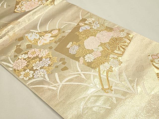 平和屋本店▼六通柄 本袋帯 唐織 花車文 純金二重金箔 正絹 逸品 DABJ6117sf
