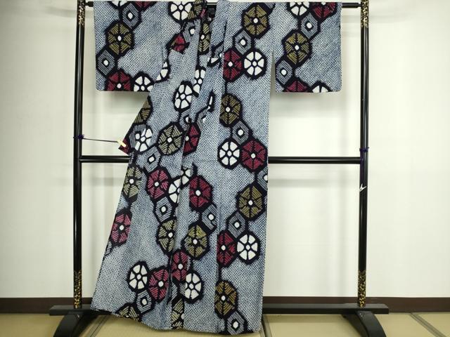 平和屋着物∴夏物 浴衣 有松鳴海絞り 舞花文 綿 逸品 DABJ6134sf