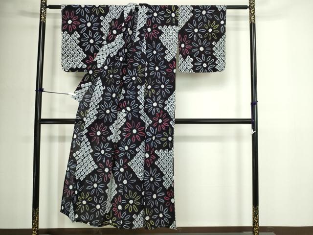 平和屋着物∴夏物 浴衣 有松鳴海絞り 舞花文 綿 逸品 DABJ6135sf