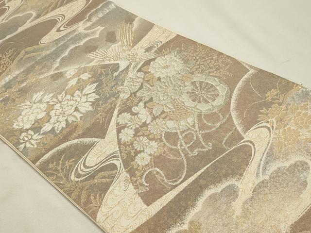 平和屋本店▼六通柄袋帯 花車流扇 純金二重引24金 正絹 逸品 DABJ6154sf