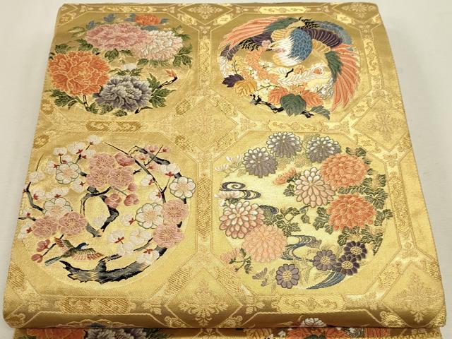 平和屋本店▼六通柄袋帯 唐織 格天井鳳凰百花文 本金箔 正絹 逸品 DABJ6158sf
