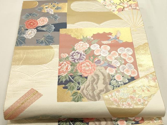 平和屋本店▼六通柄袋帯 唐織 九百錦 扇面草花文 純金箔 正絹 逸品 DABJ6162sf