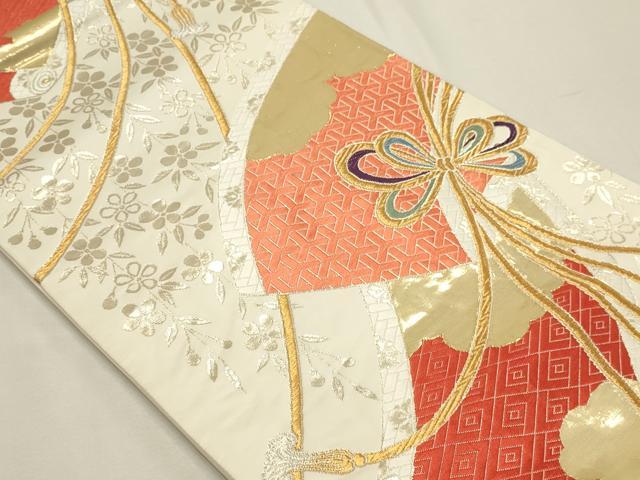 平和屋本店▼六通柄袋帯 唐織 結び紐花文 純金銀箔入 正絹 逸品 DABJ6169sf