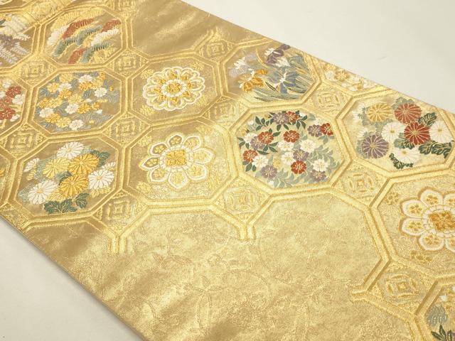 平和屋本店▼六通柄袋帯 唐織 天井四季の華 本金箔 正絹 逸品 DABJ6173sf