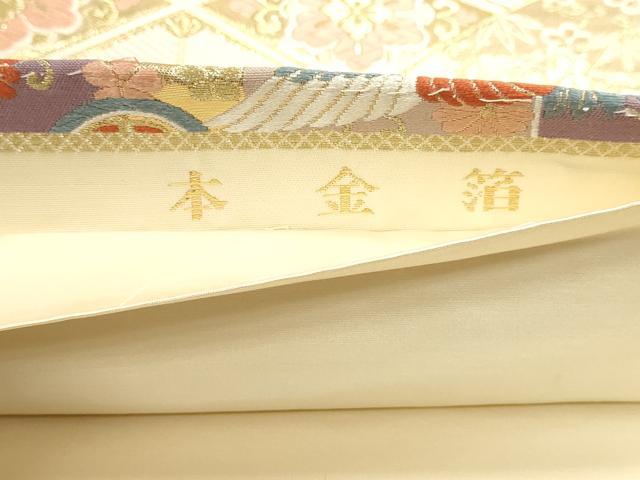 平和屋本店▼六通柄袋帯 唐織 飛鶴花文 本金箔 正絹 逸品 DABJ6186sf