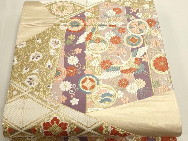 平和屋本店▼六通柄袋帯 唐織 飛鶴花文 本金箔 正絹 逸品 DABJ6186sf