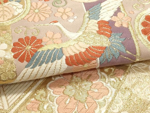 平和屋本店▼六通柄袋帯 唐織 飛鶴花文 本金箔 正絹 逸品 DABJ6186sf