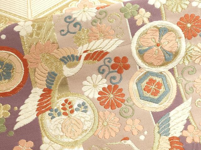 平和屋本店▼六通柄袋帯 唐織 飛鶴花文 本金箔 正絹 逸品 DABJ6186sf