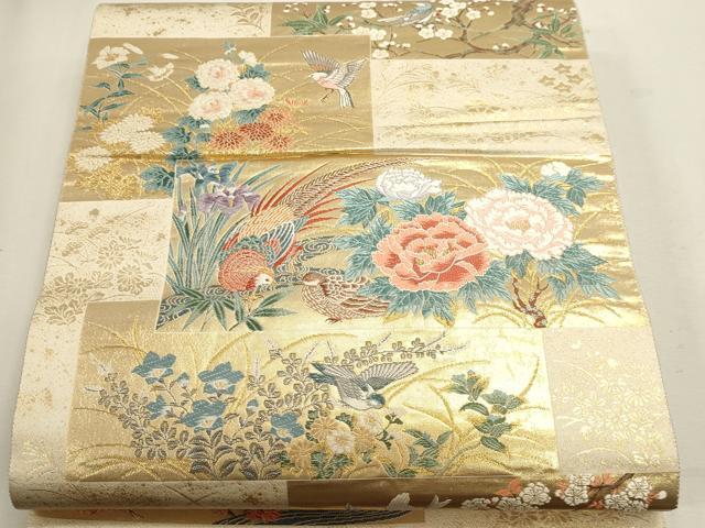 平和屋本店▼六通柄袋帯 唐織 桃山花鳥集 本金箔 正絹 逸品 DABJ6188sf